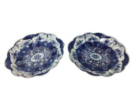 Pair of Worcester Kangxi Lotus pattern lobed oval dishes, circa 1770