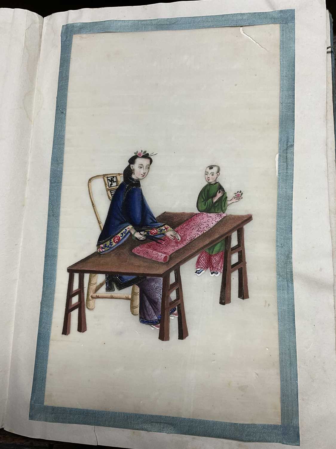 Album of antique Chinese rice paper paintings showing the production of silk - Image 5 of 27