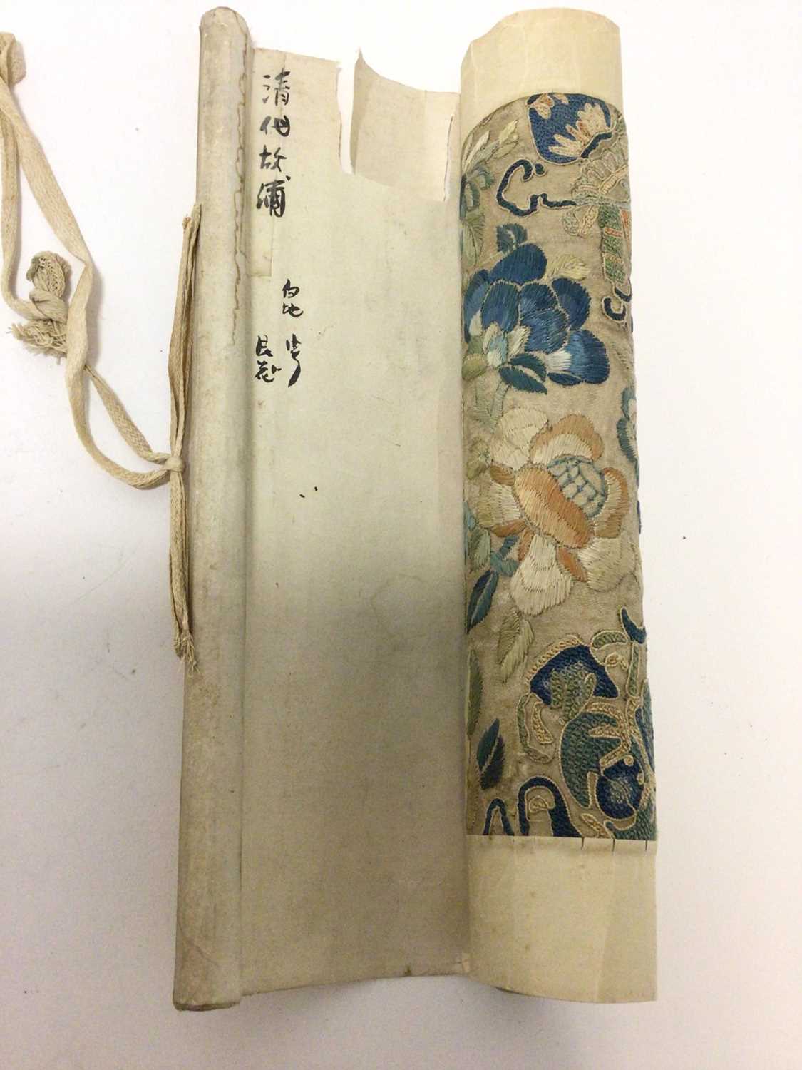 Two Chinese silk embroidered scrolls with butterflies and another earlier in date - Image 9 of 10