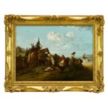 Edward Smythe (1810-1899) oil on canvas - Fisherfolk Beside the Sea, signed, 41cm x 56cm, in gilt fr