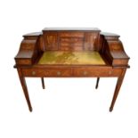 Edwardian mahogany and marquetry Carlton House desk