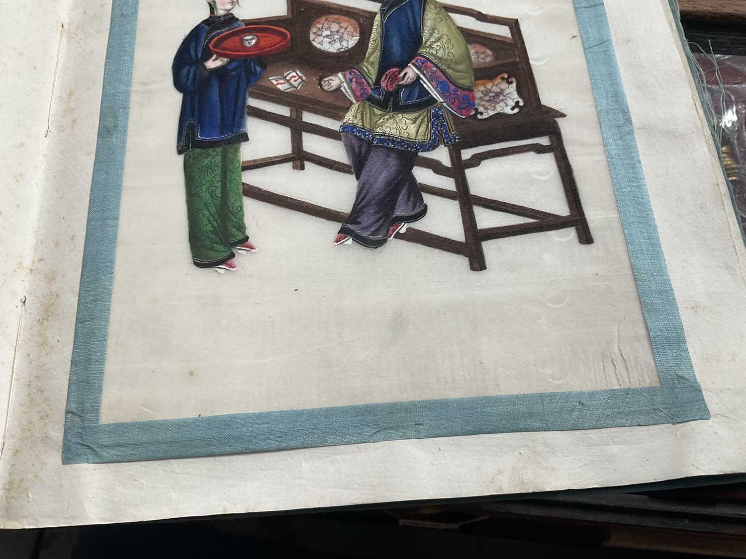 Album of antique Chinese rice paper paintings showing the production of silk - Image 17 of 27