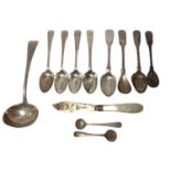 Selection of Georgian and later teaspoons and other items (various dates and makers)