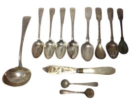Selection of Georgian and later teaspoons and other items (various dates and makers)