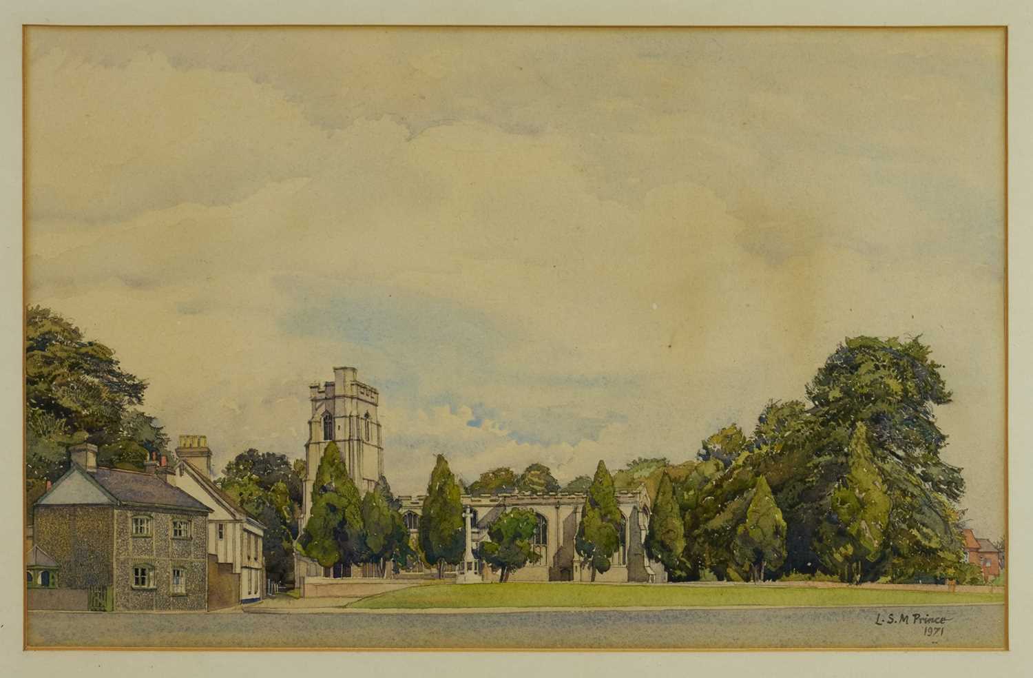 Louis Prince (act.1923-1959) watercolour - St Gregory's Church Sudbury, signed and dated 1971, 31cm