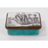 Birmingham green ground rectangular box, printed with figures, circa 1770