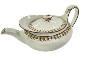 Wedgwood pearlware oval teapot and cover, painted in brown