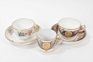 Wedgwood bone china trio, painted in Imari palette, and a tea cup and saucer painted with flowers, c