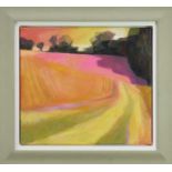 Belinda King (Contemporary) oil on canvas - Assington Field Edge, signed and dated 2010, label verso