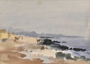 John Burman (b. 1936) two watercolours - Felixstowe Beach undercliff, 27cm x 37cm and Summer Meadows