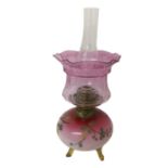 Unusual Victorian cranberry glass oil lamp