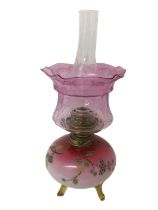 Unusual Victorian cranberry glass oil lamp