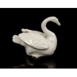 18th century white glazed model of a swan, probably Bow