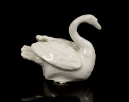 18th century white glazed model of a swan, probably Bow