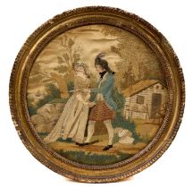 Regency circular silkwork and embroidered picture