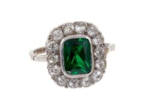 1920s diamond and green stone platinum ring