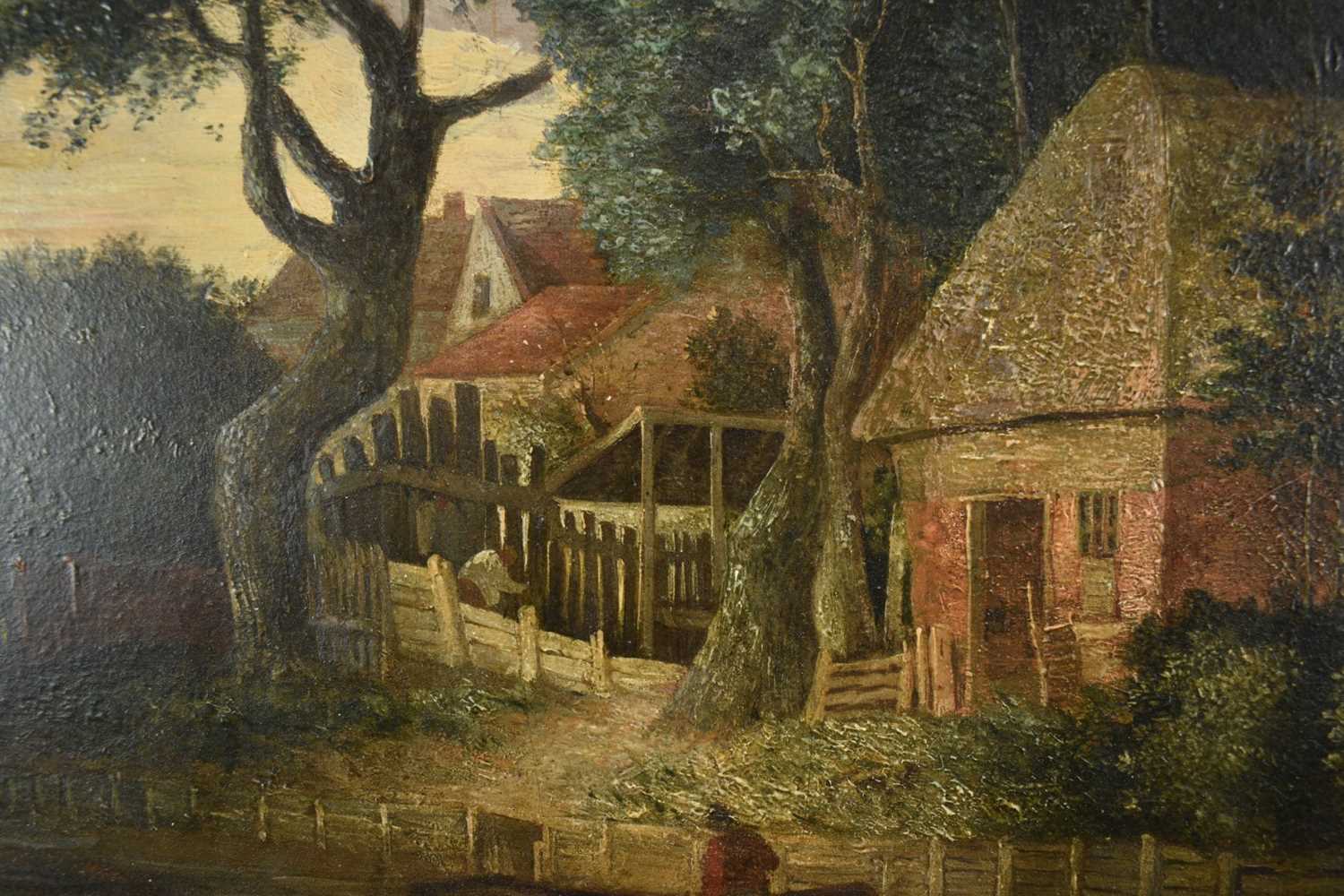 Attributed to John Crome (1768-1821) oil on panel - Scene on the Wensum in Norwich at Gibraltar Inn, - Image 7 of 18