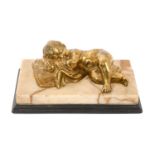 19th century ormolu and marble paperweight, modelled as a sleeping infant