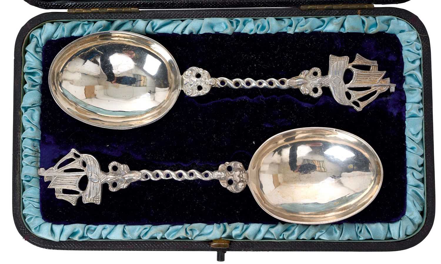 Pair of Hanau silver spoons in the Dutch Colonial style.