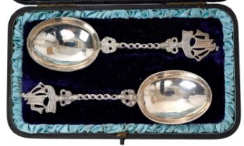 Pair of Hanau silver spoons in the Dutch Colonial style.