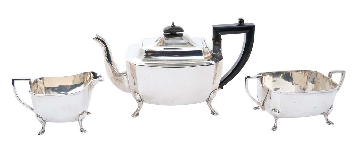 1930s silver Art Deco style three-piece tea set