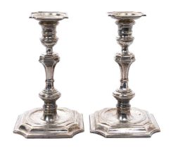 Pair of Victorian cast silver candlesticks, in 18th century style