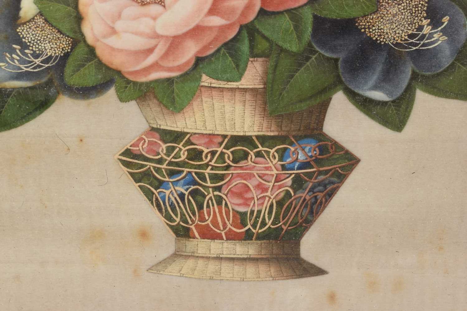Chinese painting on pith paper of a vase of flowers, glazed frame - Image 3 of 3