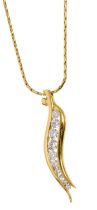 Diamond pendant necklace with a stylised pea pod design, with ten graduated brilliant cut diamonds e