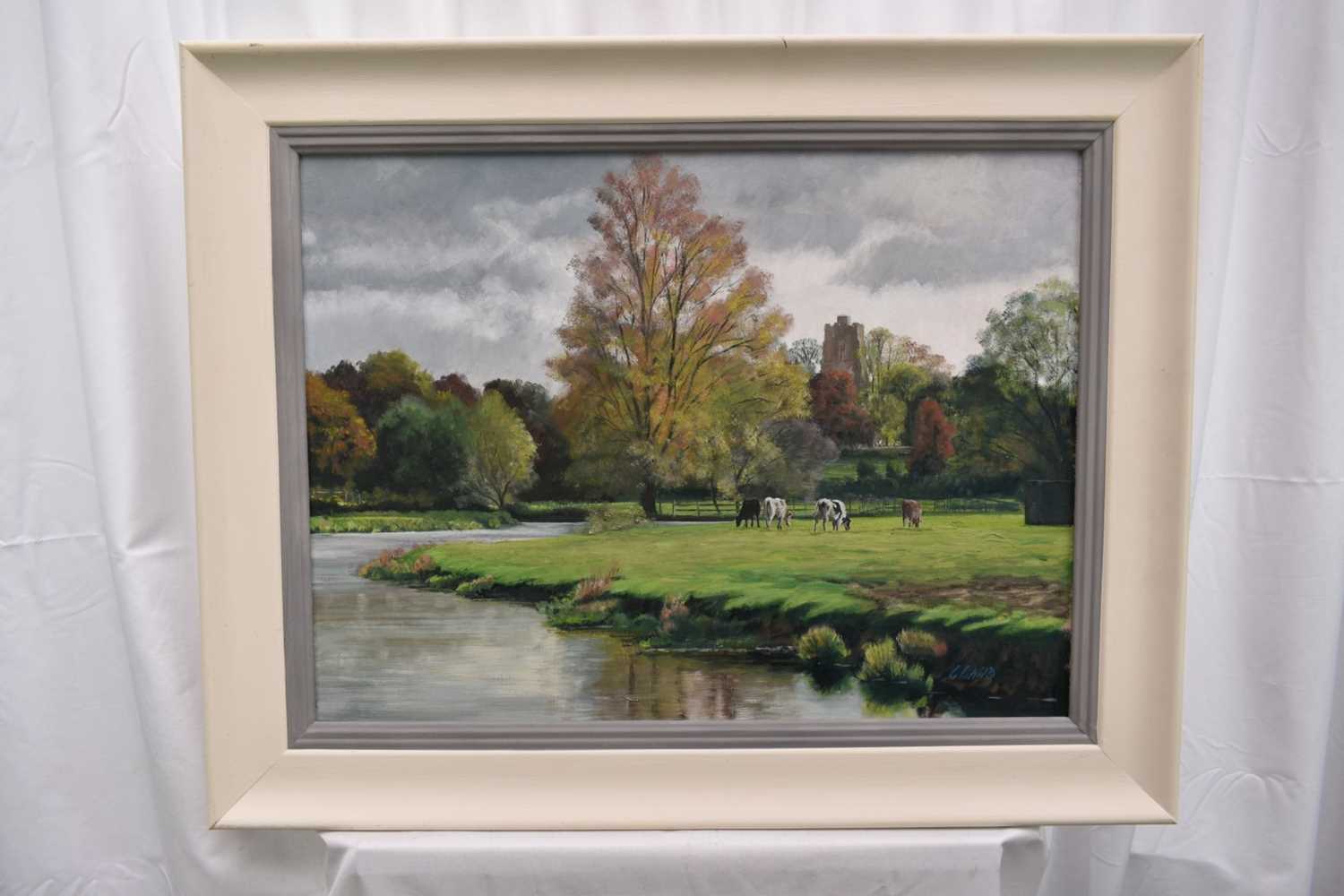 English School (Contemporary) oil on board - Sudbury Water Meadows with St Gregory's Church beyond, - Image 2 of 4