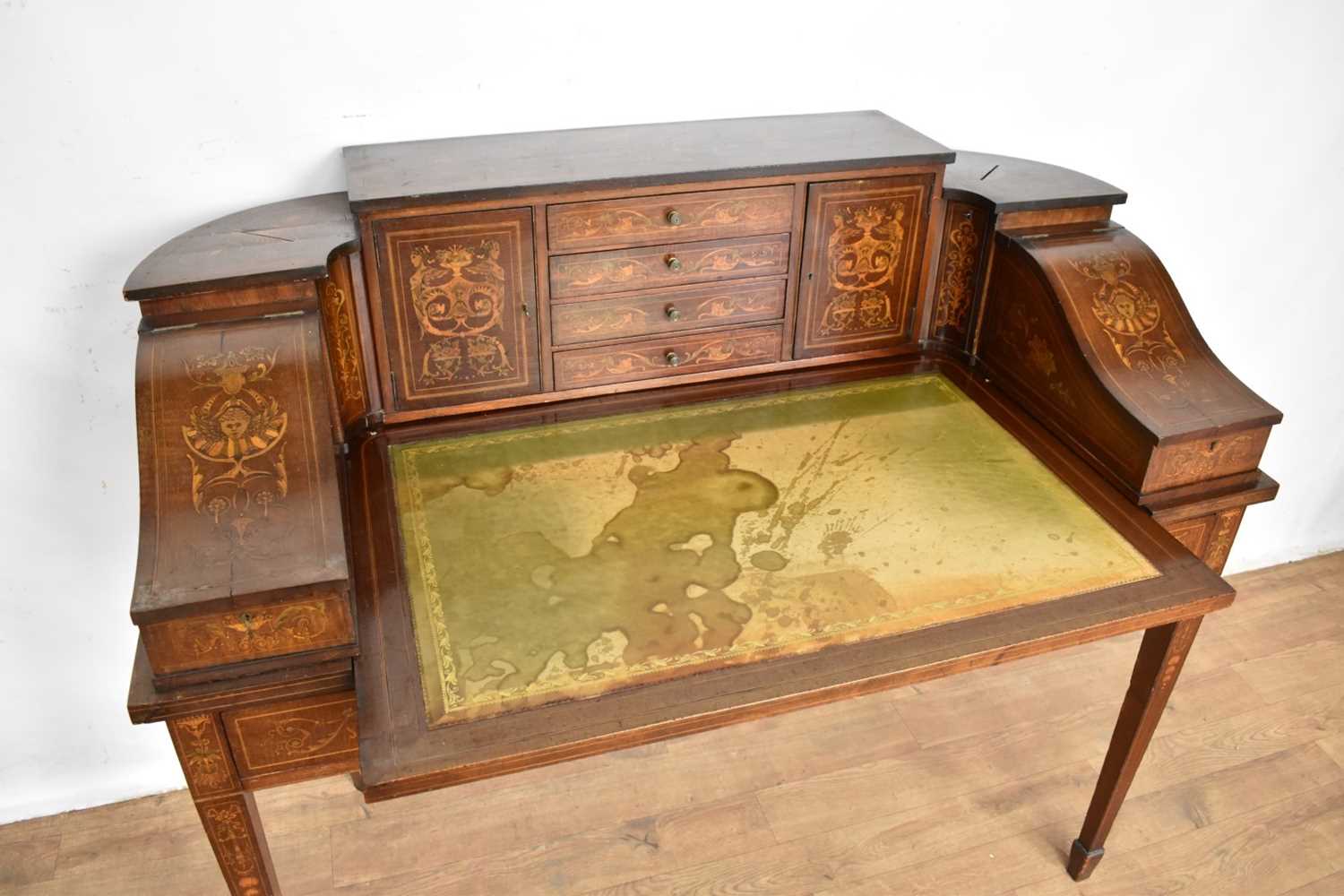 Edwardian mahogany and marquetry Carlton House desk - Image 2 of 27