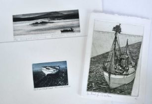 Elizabeth Morris, contemporary, signed limited edition etchings - 'Shrimp pots early morning' 29/100