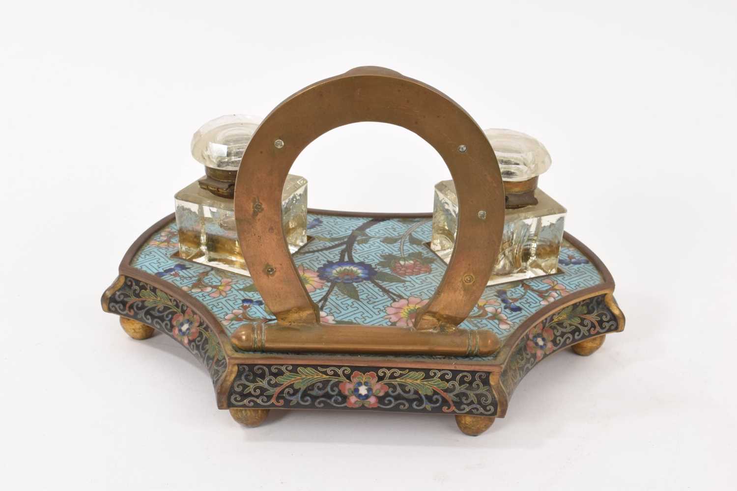 Late 19th century Japanese cloisonné enamel inkstand - Image 3 of 3