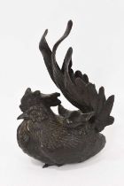 19th century bronze sculpture of a chicken with chick