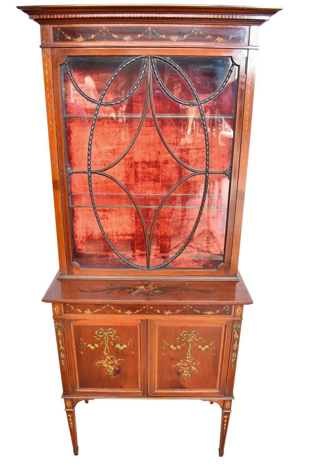 Edwardian satinwood and polychrome painted display cabinet