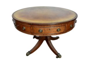 Regency style mahogany and leather drum table