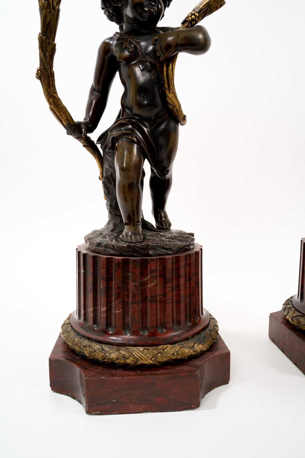 Good pair of 19th century bronze and ormolu cherub and fawn candelabra after Clodion - Image 3 of 9