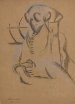 Joseph Robinson (1910-1986) pencil drawing - The Fighter Pilot, dated 29.8.42, 37cm x 28cm, together