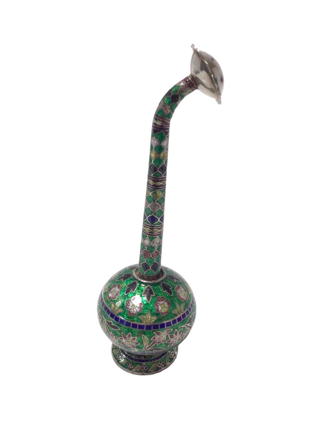 Middle Eastern silver and enamel rose water sprinkler, 17cm in overall height - Image 2 of 4