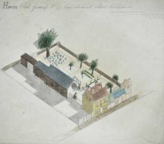 English School, circa 1820s, ink and watercolour drawing 'House and Garden of No. 17, East Stockwall