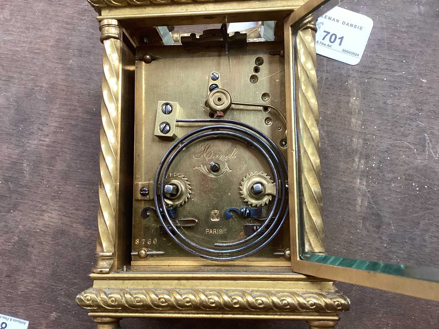 Good quality late 19th century French repeating carriage clock - Image 6 of 9