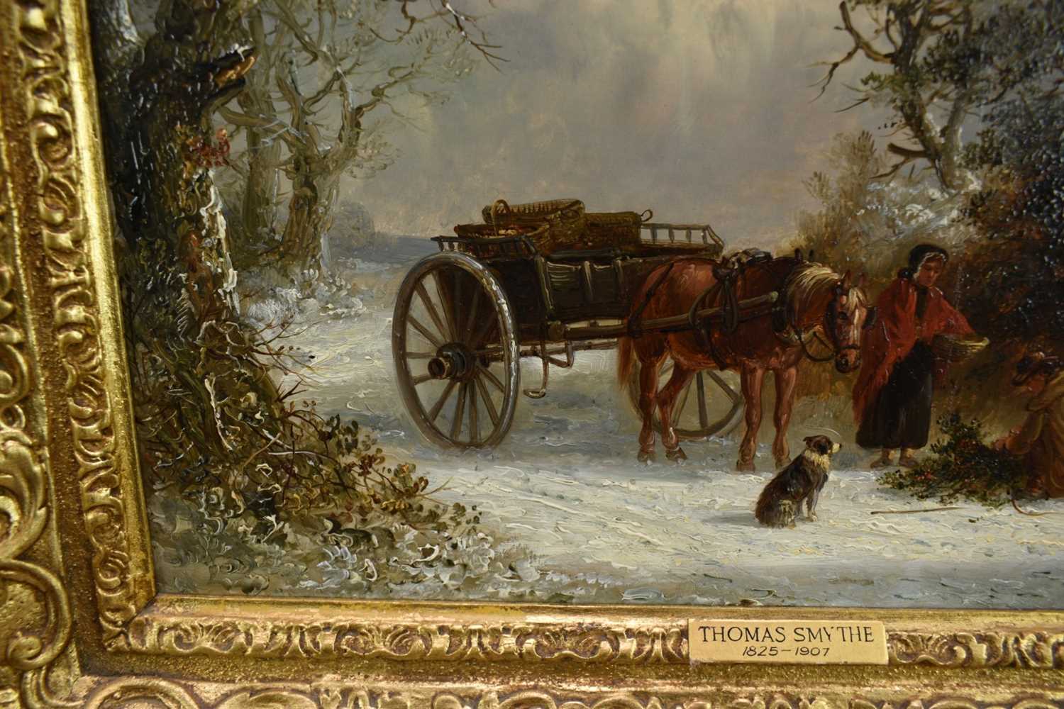 Thomas Smythe (1825-1906) oil on panel - Gathering Holly in a Snowcovered Lane, signed, 25.5cm x 38c - Image 3 of 11