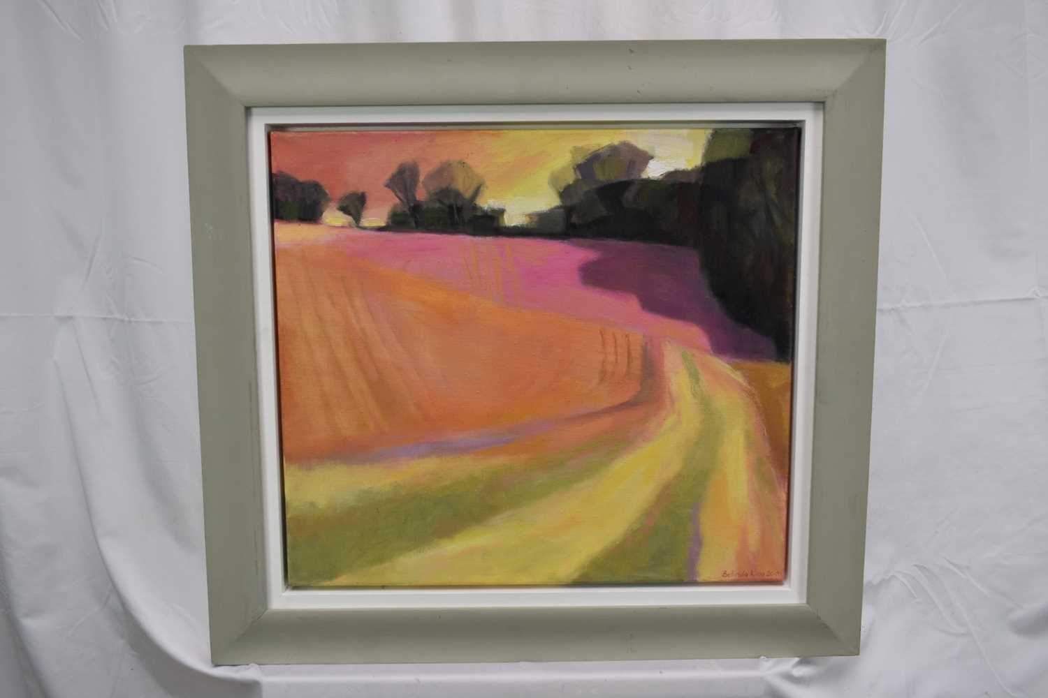 Belinda King (Contemporary) oil on canvas - Assington Field Edge, signed and dated 2010, label verso - Image 2 of 6