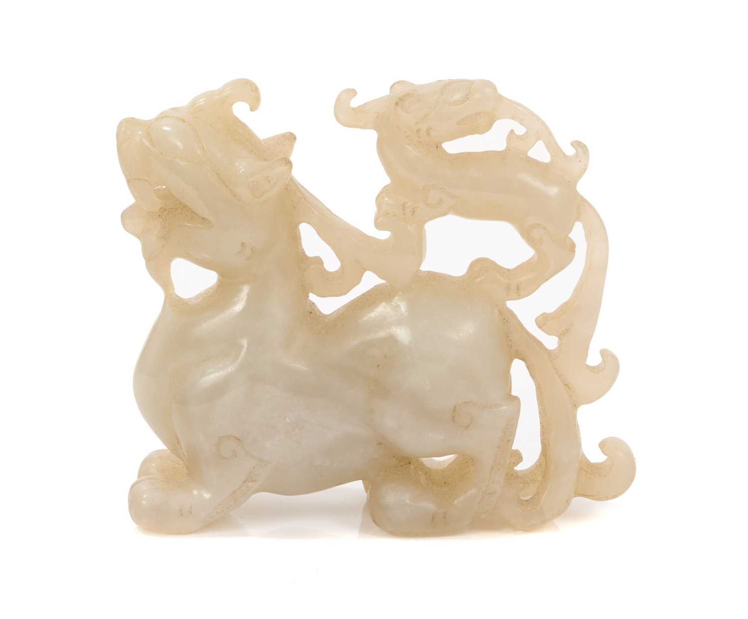 Chinese jade carving of a chilong on the back of another - Image 3 of 3