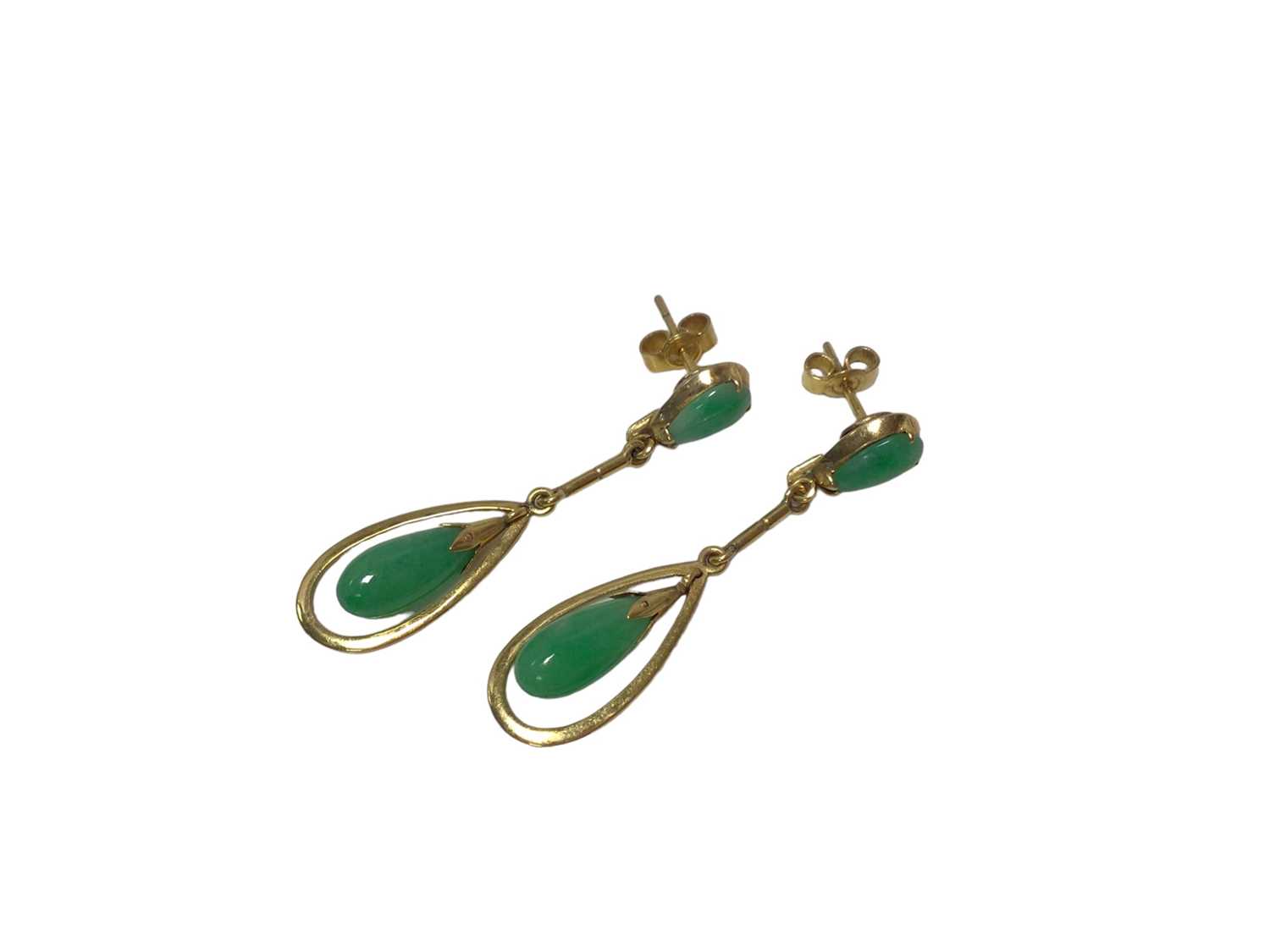Pair of jade and gold pendant earrings