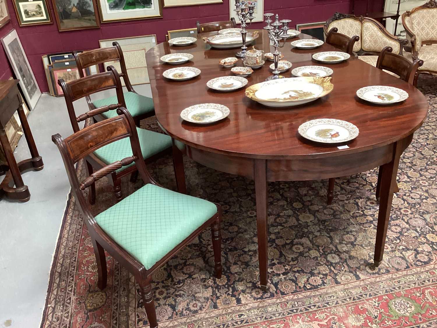 Set of six Regency mahogany bar back dining chairs, each with slip in seat on ring turned legs - Image 2 of 8