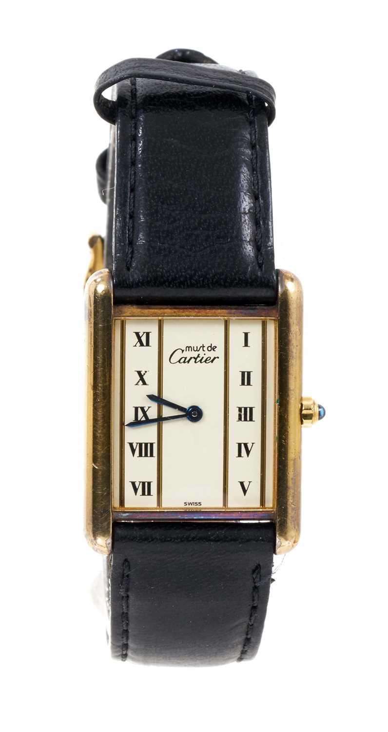 Cartier Must de Cartier Tank quartz wristwatch with leather strap