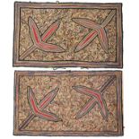 Omega style pair of hand woven rugs with abstract design, 132 x 82cm