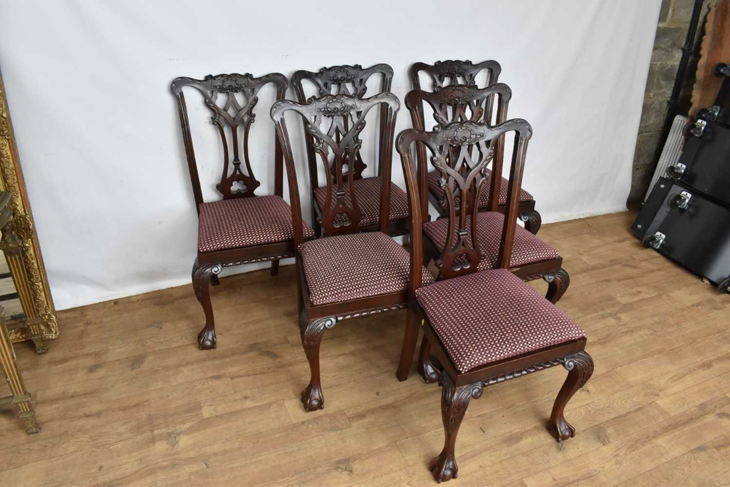 Set of six Chippendale revival mahogany dining chairs - Image 2 of 5