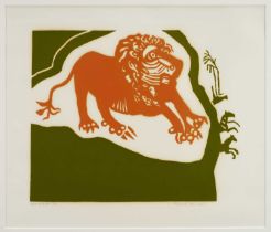 *Edward Bawden (1903-1989) signed limited edition linocut - Lion and Zebra, 15/75, 50cm x 59cm, in g