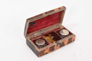 Rare Georgian tortoiseshell and silver mounted travelling inkwell